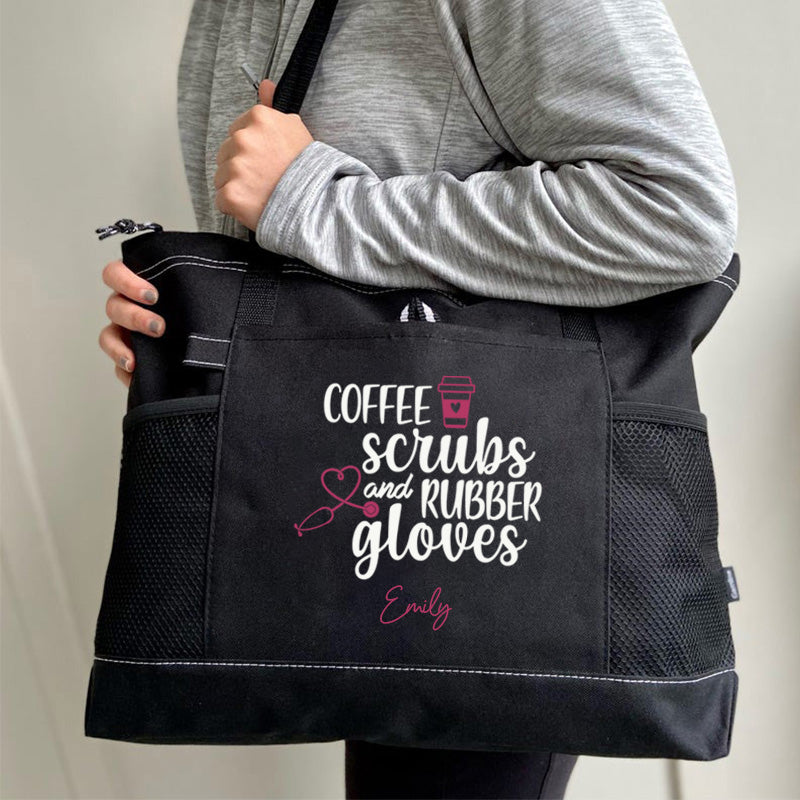 Coffee Scrubs and Rubber Gloves Tote Bag