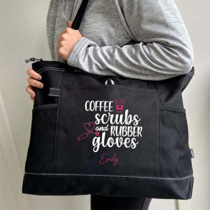 Coffee Scrubs and Rubber Gloves Tote Bag
