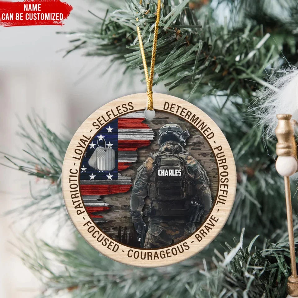 American Soldier - Personalized Ceramic Ornament, Military Ornament, Gift for Dad, Son, Husband