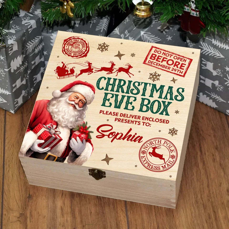 Reindeer Wooden Christmas Eve Box -  Custom Kids Name Christmas For Kids