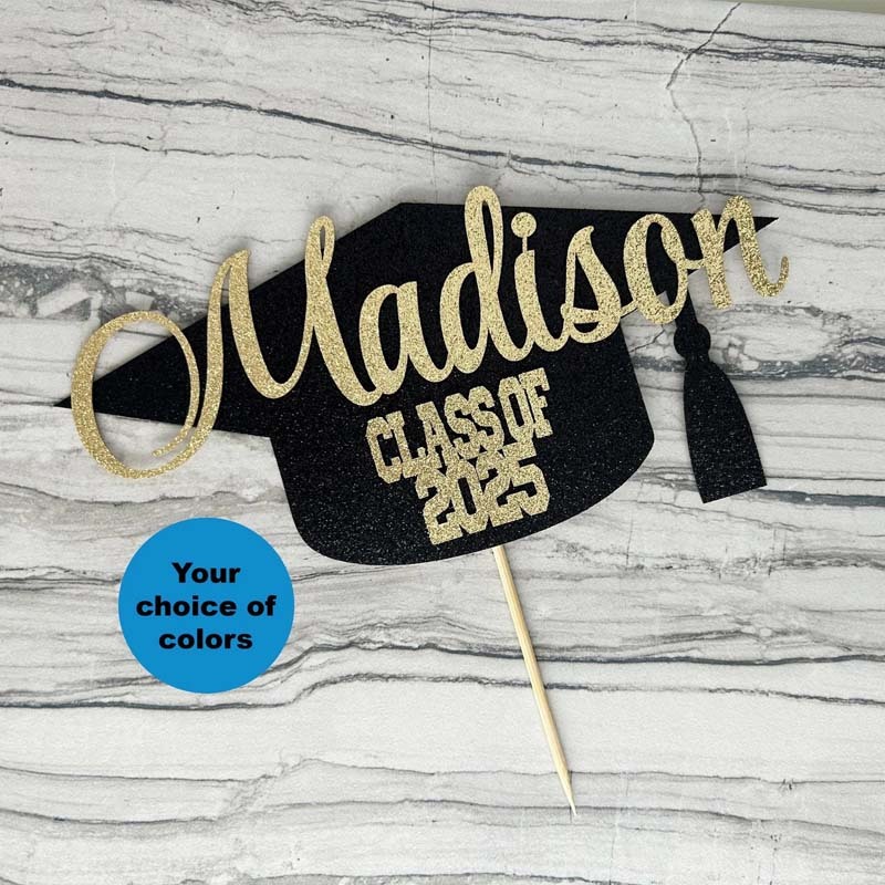 Graduation Cap Glitter Cake Topper - 2025 Grad Personalized Congrats Cake Topper Graduation Party Decor