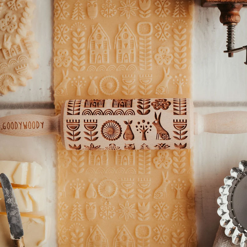 engraved rolling pin by laser, Scandinavian design, Scandinavian cottage