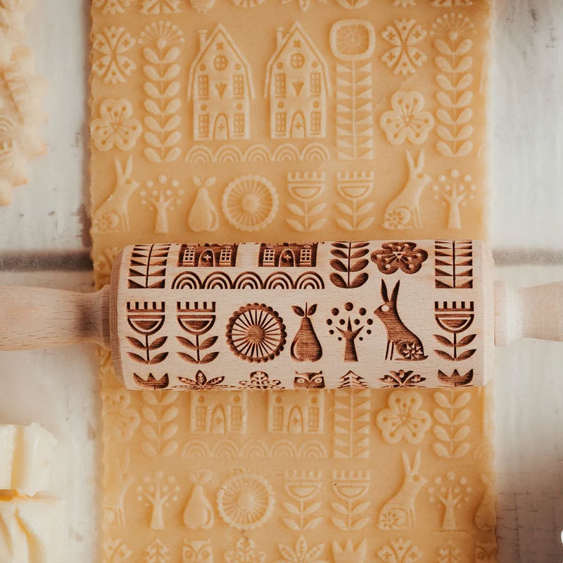 Custom Engraved Kids Rolling Pin, Christmas gift, Cookie Stamp