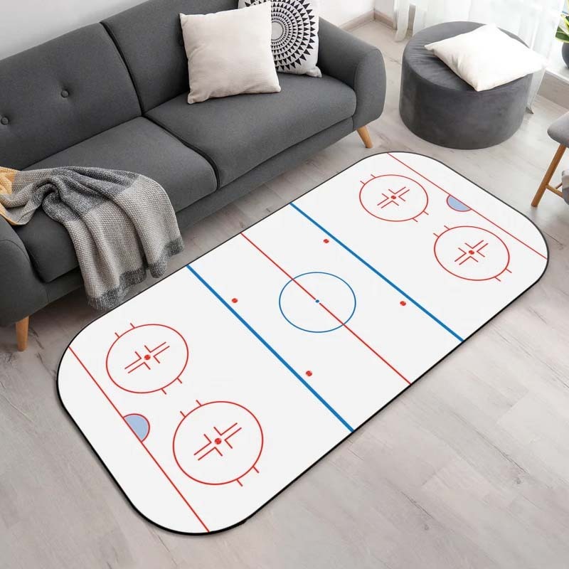 Ice Hockey Rink Printed Area Rug with Custom Team Logo Gift For Ice Hockey Lovers