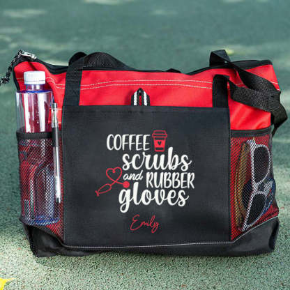 Coffee Scrubs and Rubber Gloves Tote Bag