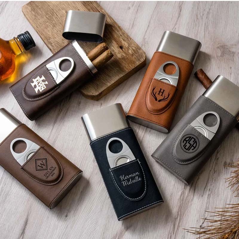 Personalized Cigar Case Mens Gift Custom Engraved Cigar Holder Cigar Travel Case Leather Cigar Holder