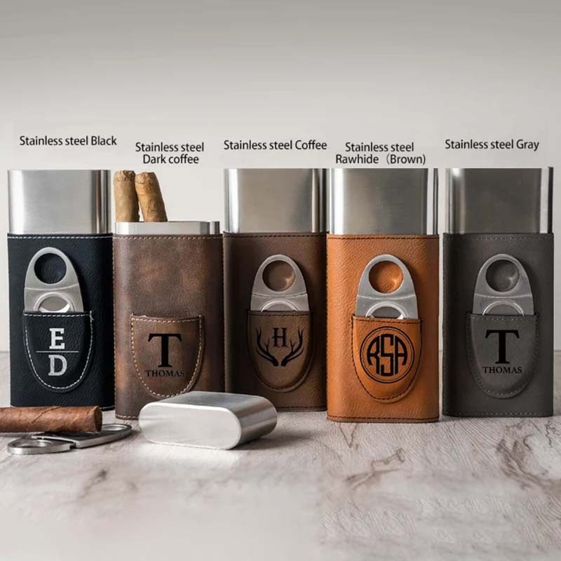 Personalized Cigar Case Mens Gift Custom Engraved Cigar Holder Cigar Travel Case Leather Cigar Holder