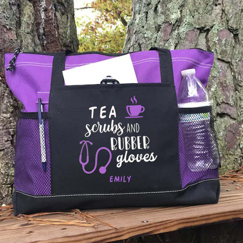 Tea Scrubs and Rubber Gloves Tote Bag