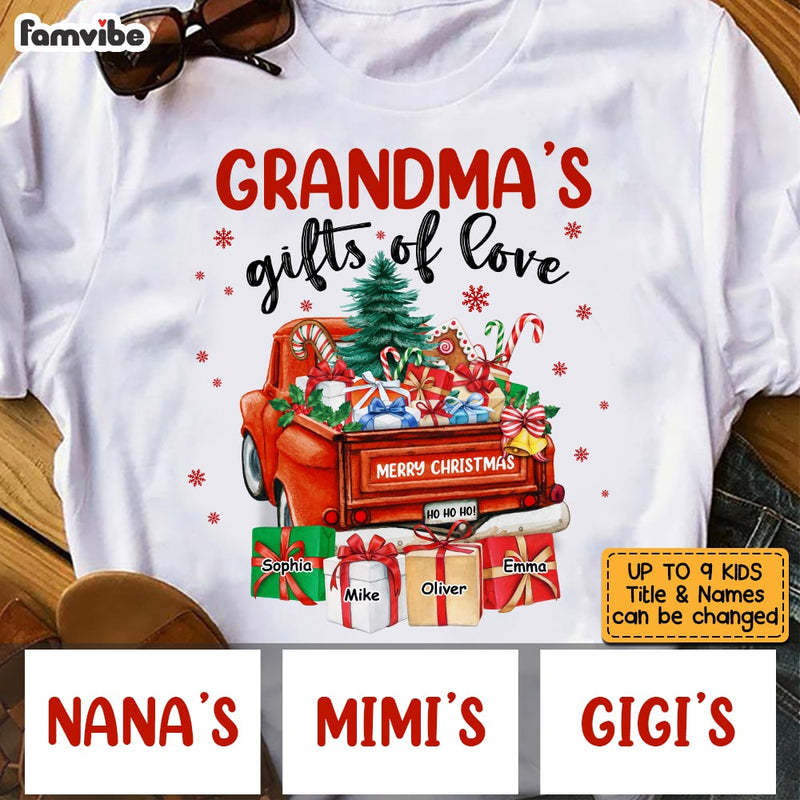 Personalized Grandma's Gift of Love Red Truck T-Shirt