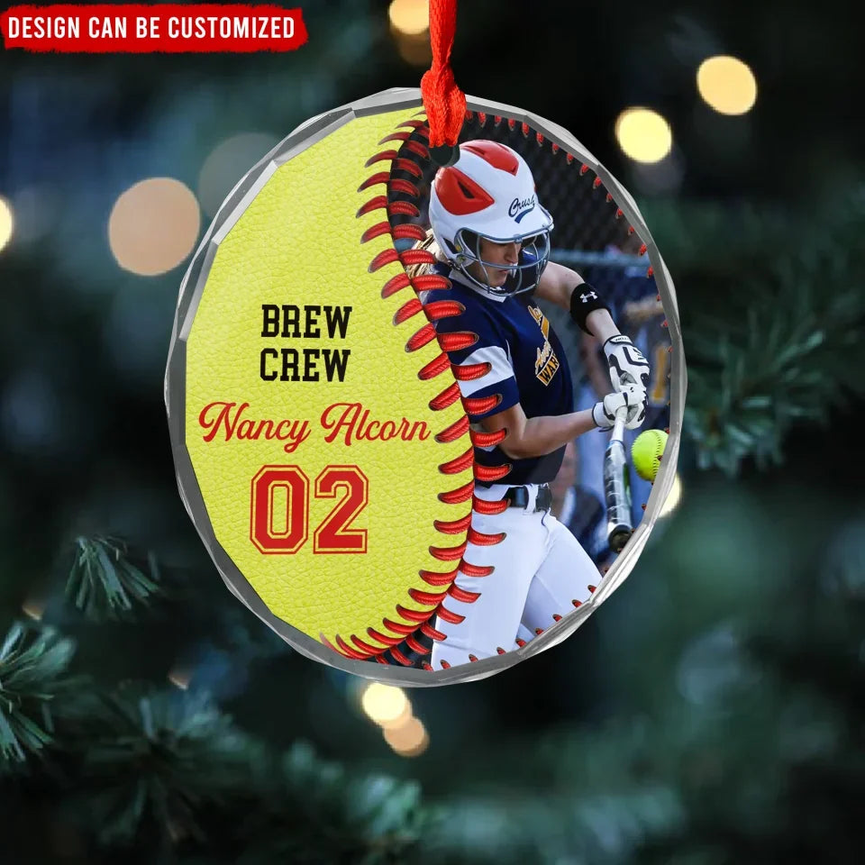 Baseball Softball Player - Personalized Glass Ornament, Sports Fans Gift