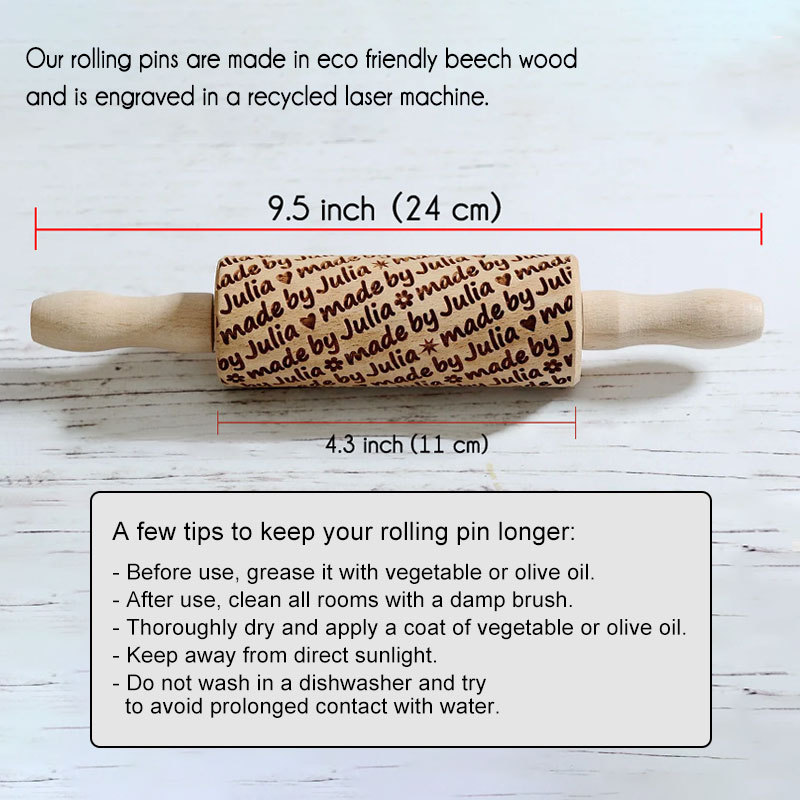 Custom Engraved Kids Rolling Pin, Christmas gift, Cookie Stamp