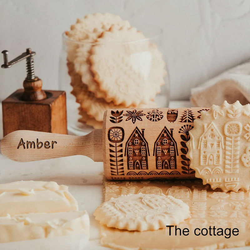 Custom Engraved Kids Rolling Pin, Christmas gift, Cookie Stamp