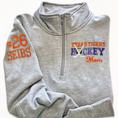 Embroidered Hockey Mom Pullover Sweatshirt, Full Zip Hoodie
