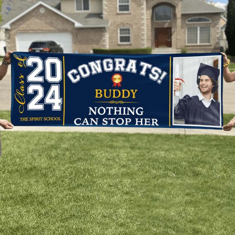 Congrats Class of 2025 Banner With Custom Image Quotes & School Name Can Be Changed