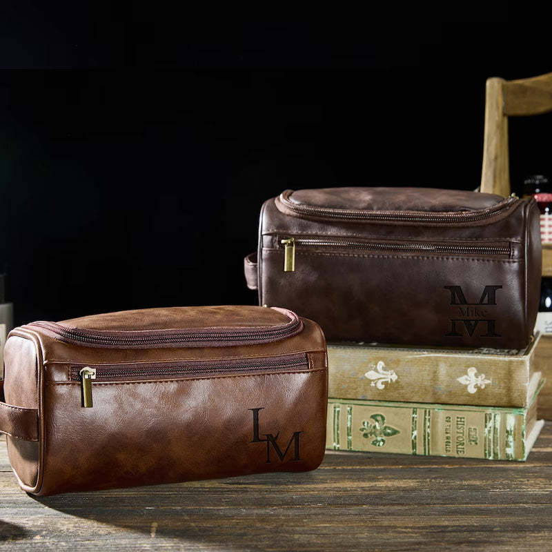 Custom Leather Dopp Kit Personalized Mens Toiletry Bag Gift For Men