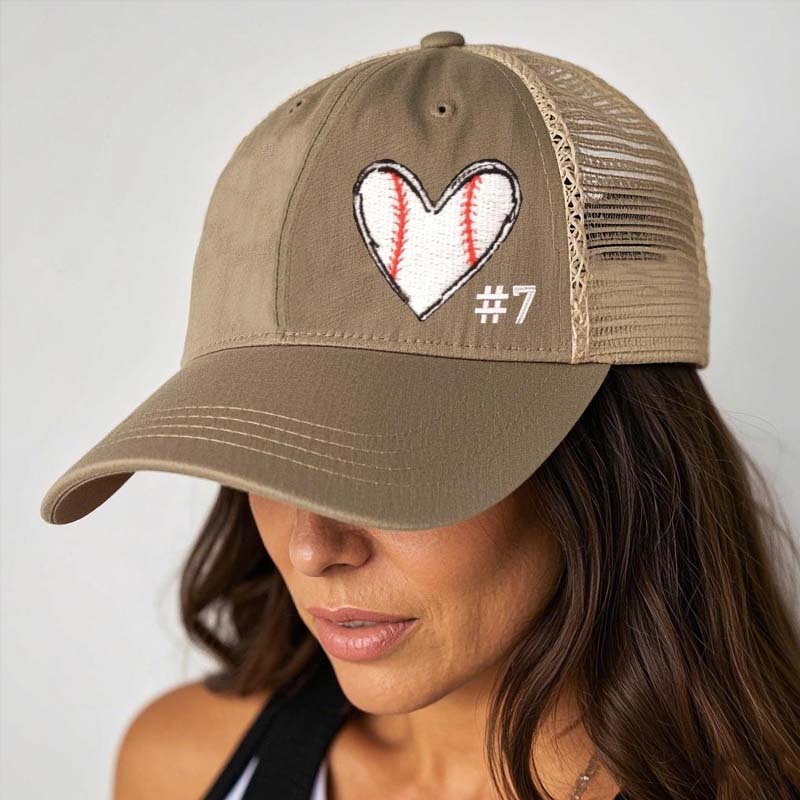 Baseball heart with Custom Number OR any Sports Criss Cross High Ponytail Messy Bun Cap Baseball Mom soccer mom Golf heart Gift Game Day