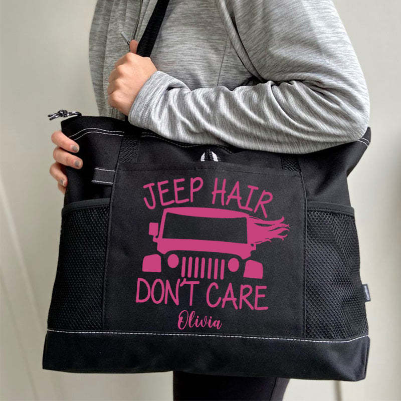 Jeep Hair Don't Care Zippered Custom Tote Bag