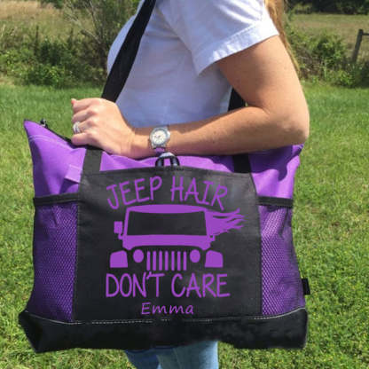 Jeep Hair Don't Care Zippered Custom Tote Bag