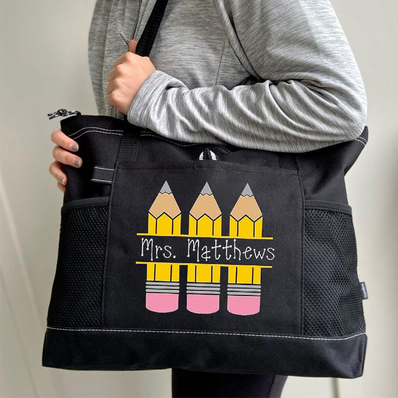 Pencil teacher tote, personalized teacher bag, back to school gift