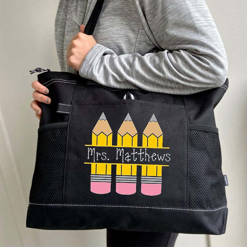 Pencil teacher tote, personalized teacher bag, back to school gift