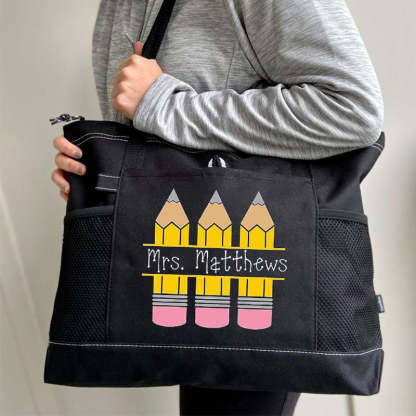 Pencil teacher tote, personalized teacher bag, back to school gift