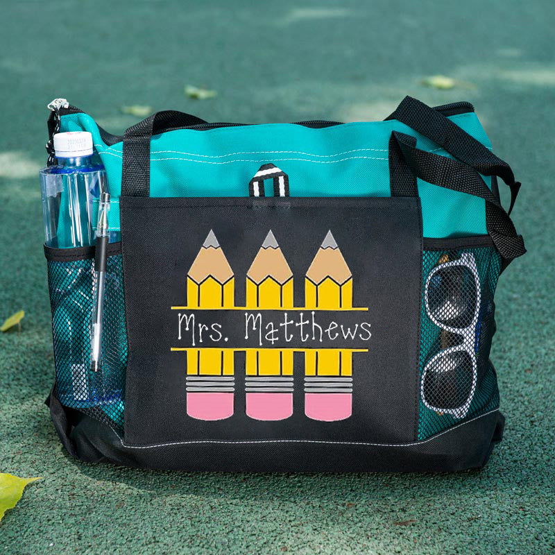 Pencil teacher tote, personalized teacher bag, back to school gift