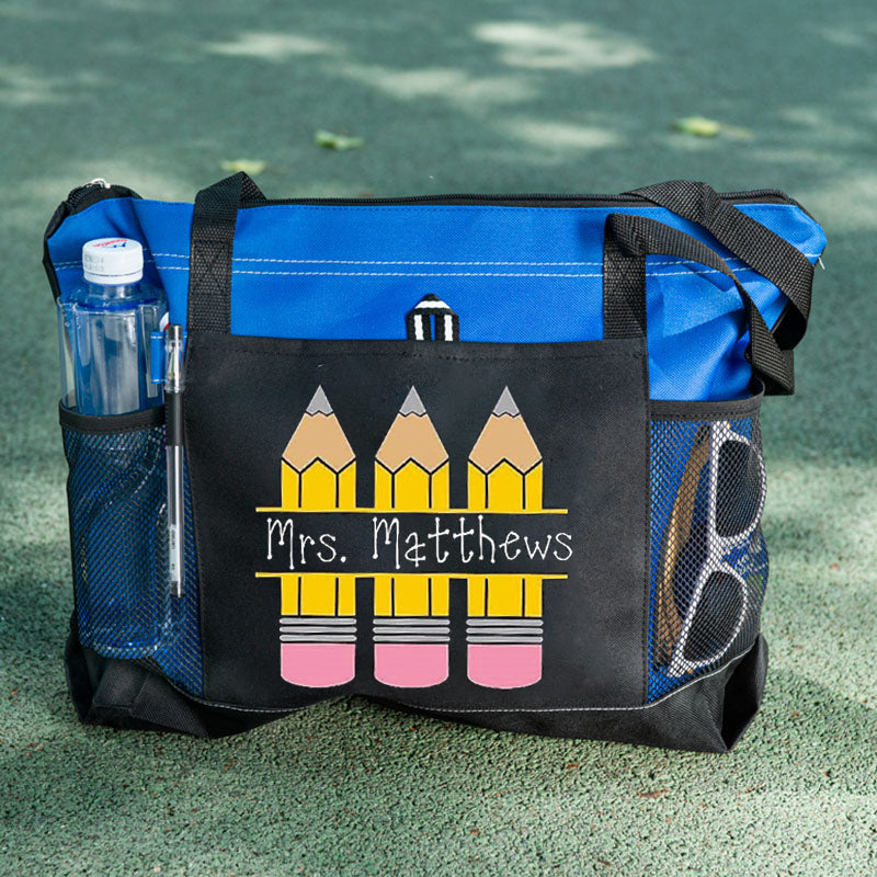 Pencil teacher tote, personalized teacher bag, back to school gift