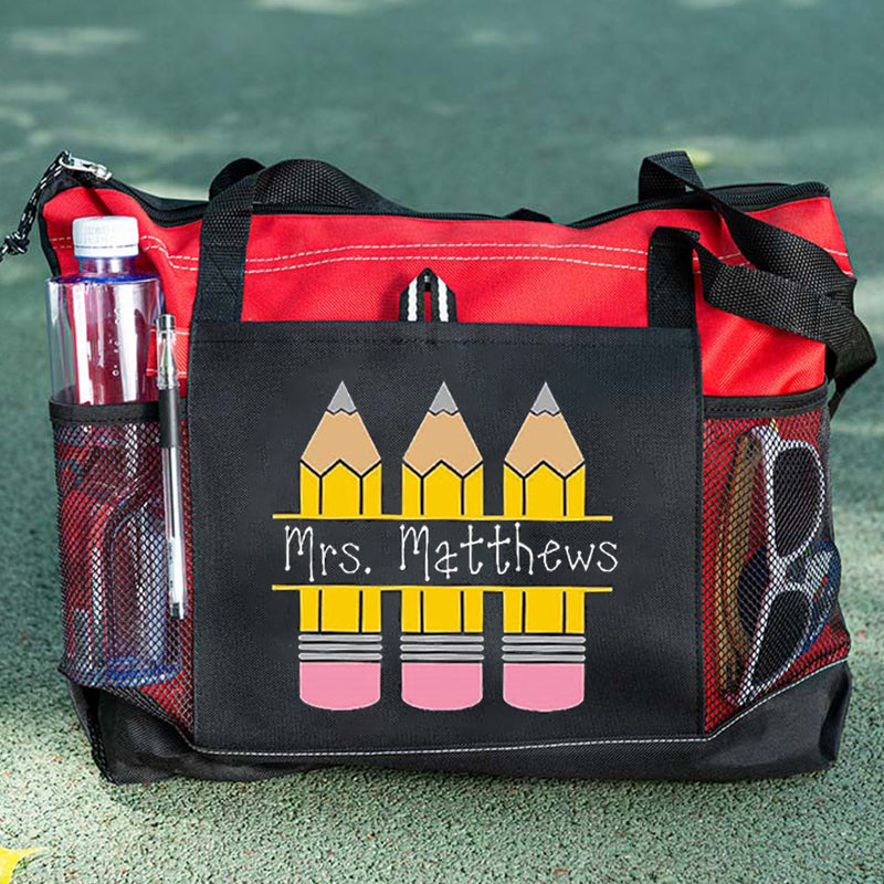 Pencil teacher tote, personalized teacher bag, back to school gift