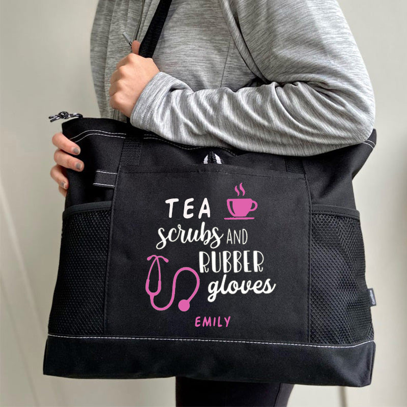 Tea Scrubs and Rubber Gloves Tote Bag