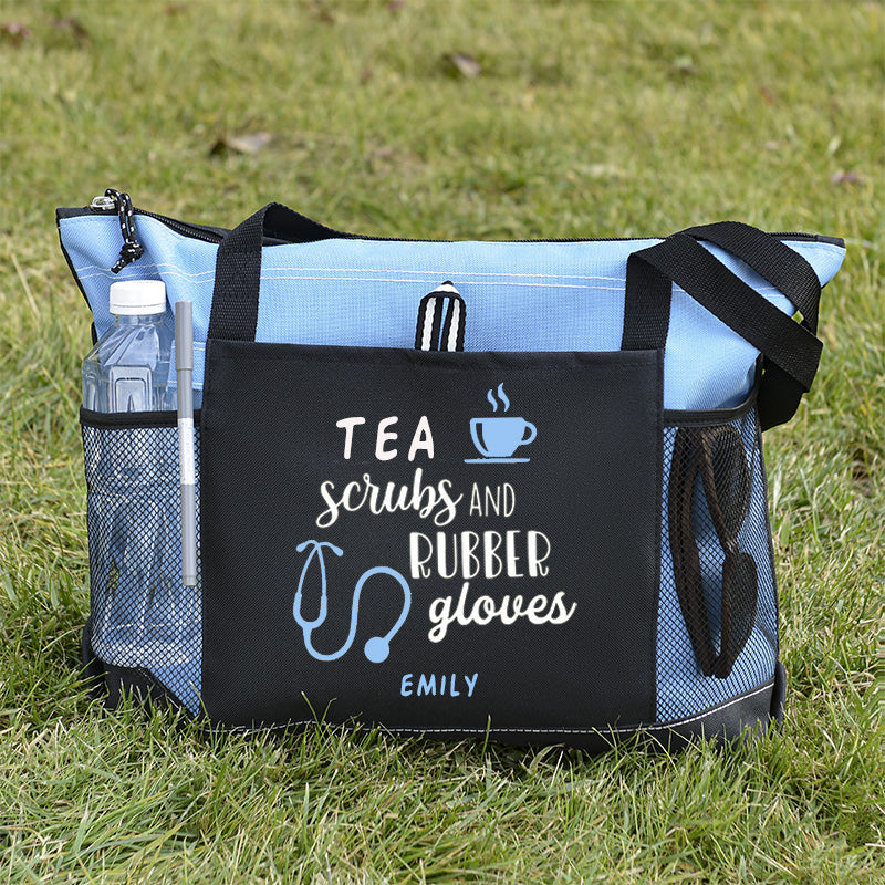 Tea Scrubs and Rubber Gloves Tote Bag