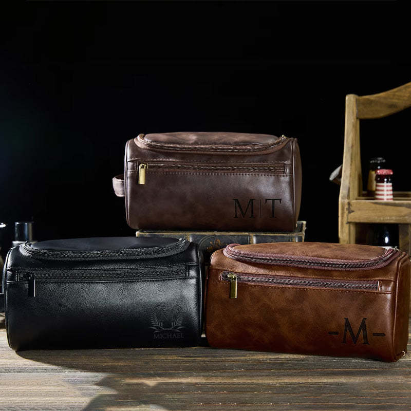 Custom Leather Dopp Kit Personalized Mens Toiletry Bag Gift For Men