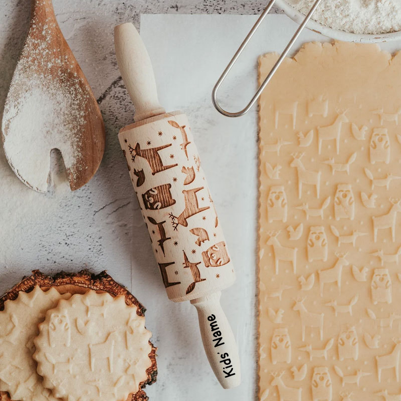 Custom Engraved Kids Rolling Pin, Christmas gift, Cookie Stamp