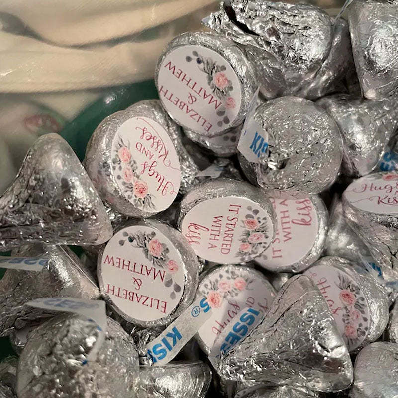 Printed Stickers for Chocolate Kiss Candy - Personalized Wedding Favors, Bridal Shower