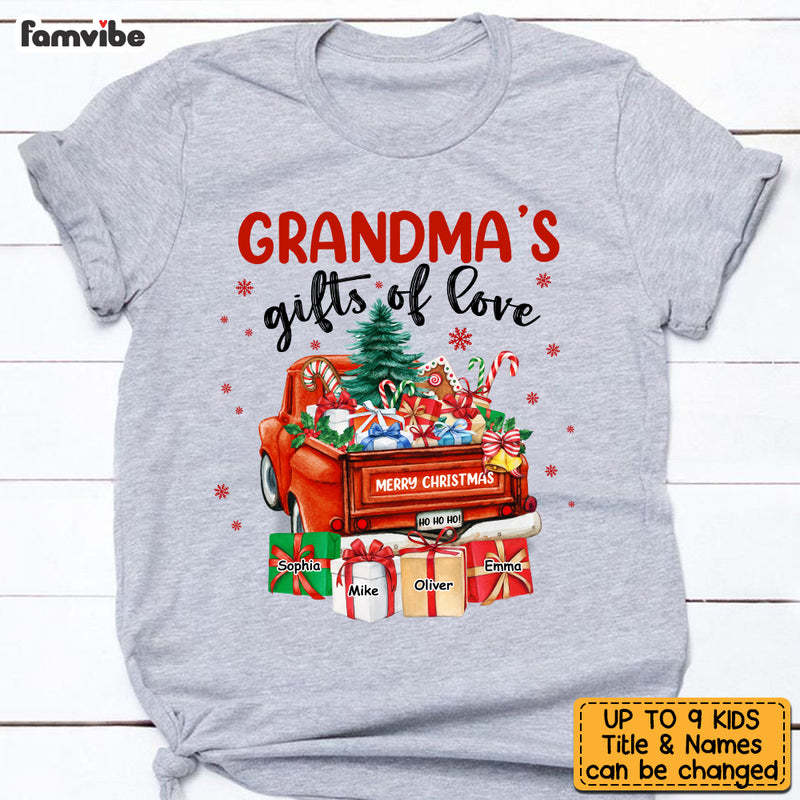 Personalized Grandma's Gift of Love Red Truck T-Shirt
