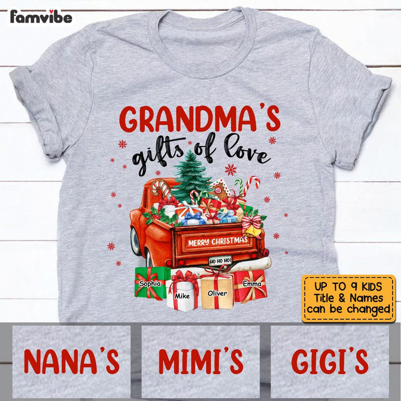 Personalized Grandma's Gift of Love Red Truck T-Shirt