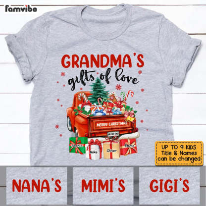 Personalized Grandma's Gift of Love Red Truck T-Shirt