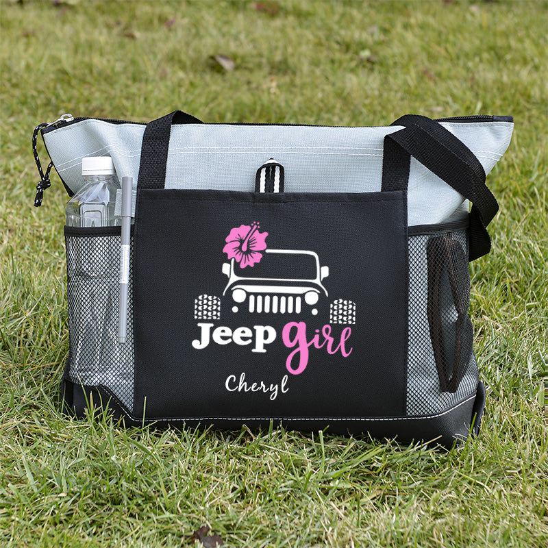 Flower Tote Bag, Jeep girl Personalized Tote Bag, Custom Tote Bag
