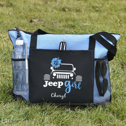 Flower Tote Bag, Jeep girl Personalized Tote Bag, Custom Tote Bag