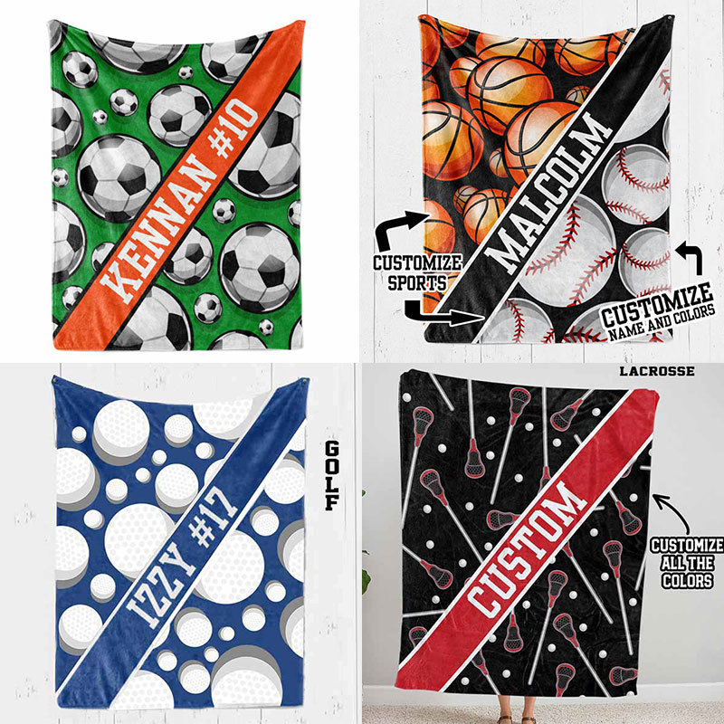 Personalized Multi Sport Ball Blanket with 2 Kinds of Sport