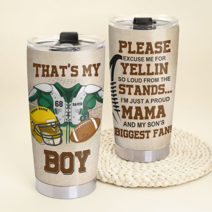 Personalized American Football Tumbler - For Mama - That's My Boy