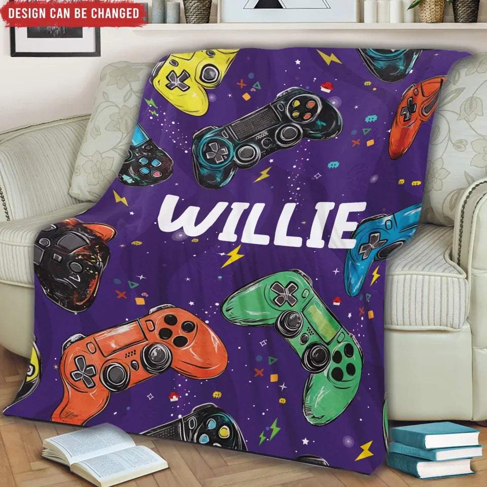 Video Game, Game Console - Personalized Blanket, Gift For Gamer/Kids, Custom Name Blanket