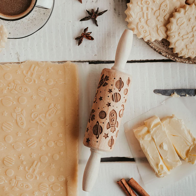 Custom Engraved Kids Rolling Pin, Christmas gift, Cookie Stamp