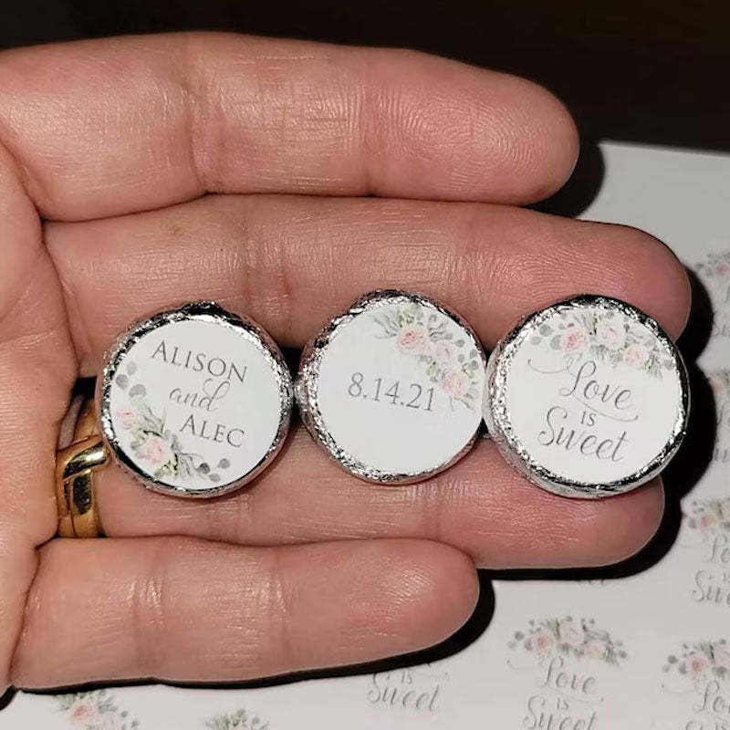 Printed Stickers for Chocolate Kiss Candy - Personalized Wedding Favors, Bridal Shower