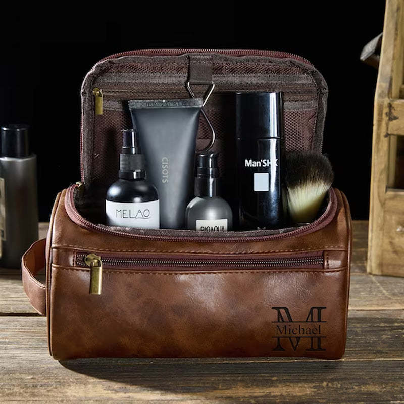 Custom Leather Dopp Kit Personalized Mens Toiletry Bag Gift For Men