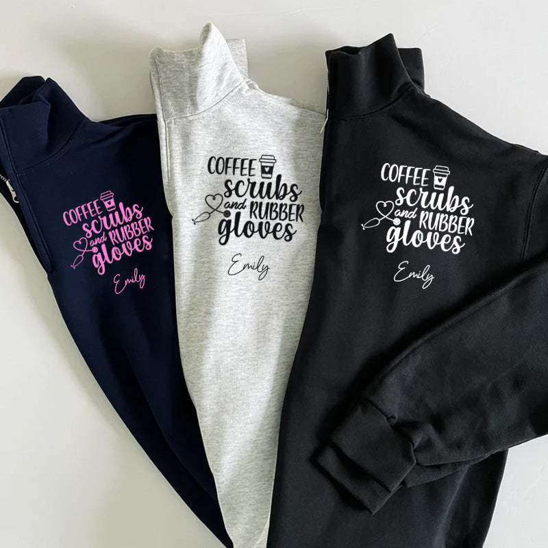 Coffee Scrubs and Rubber Gloves Pullover Sweatshirt