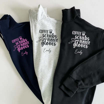Coffee Scrubs and Rubber Gloves Pullover Sweatshirt