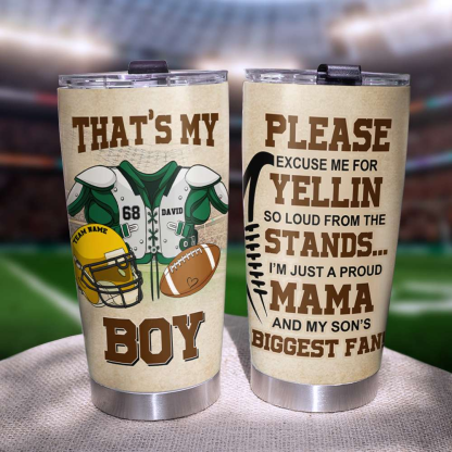 Personalized American Football Tumbler - For Mama - That's My Boy