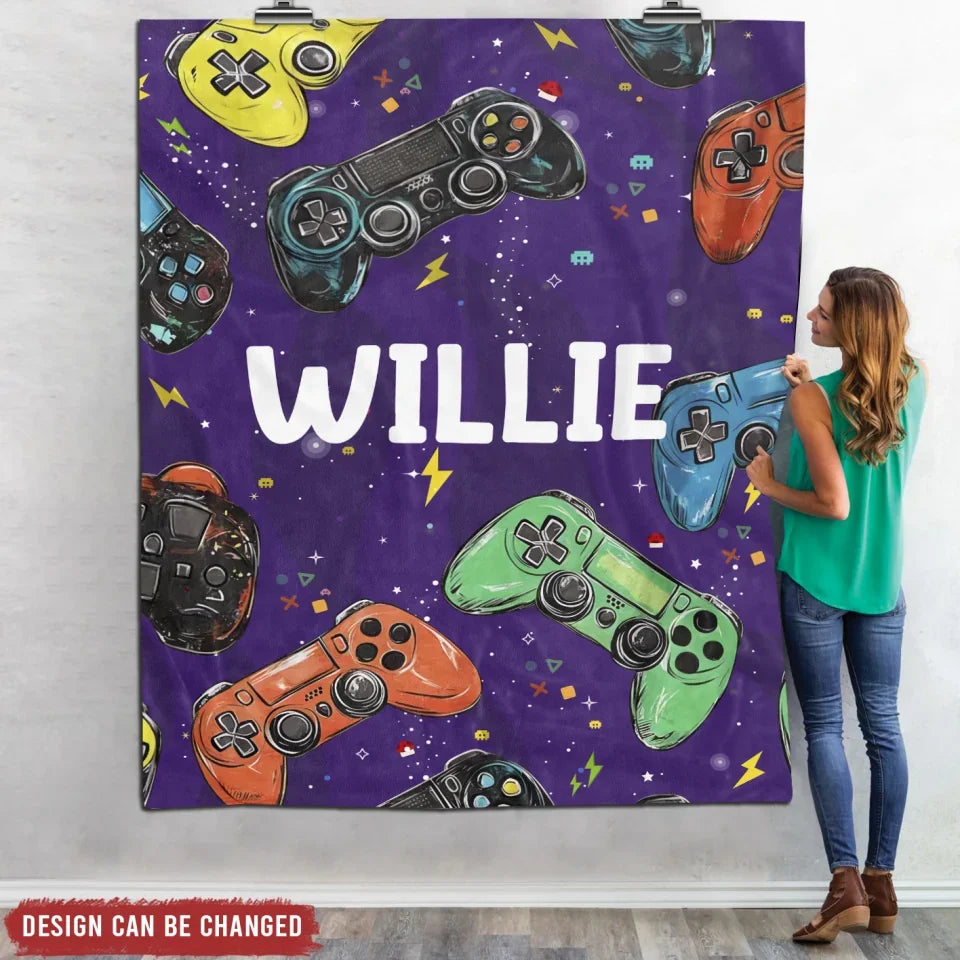 Video Game, Game Console - Personalized Blanket, Gift For Gamer/Kids, Custom Name Blanket