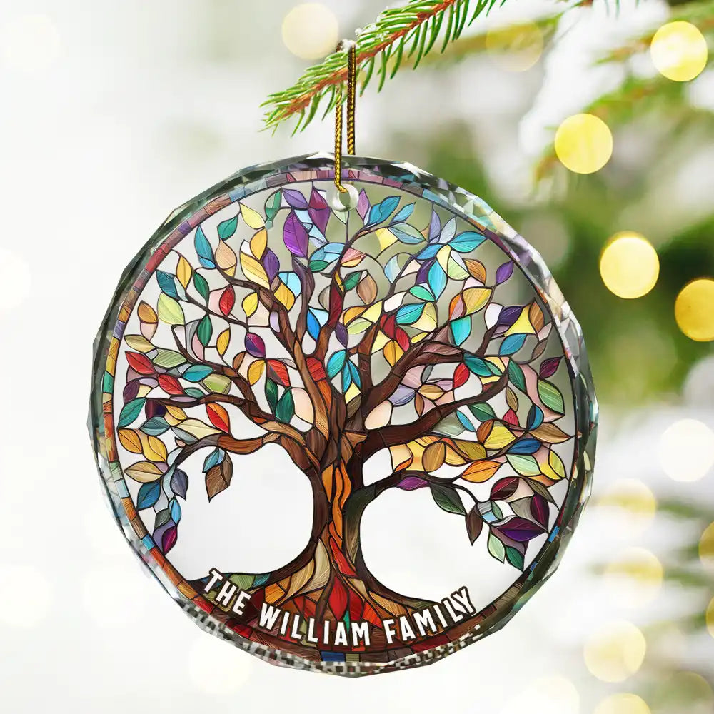 Family Tree Of Life - Personalized Circle Glass Ornament
