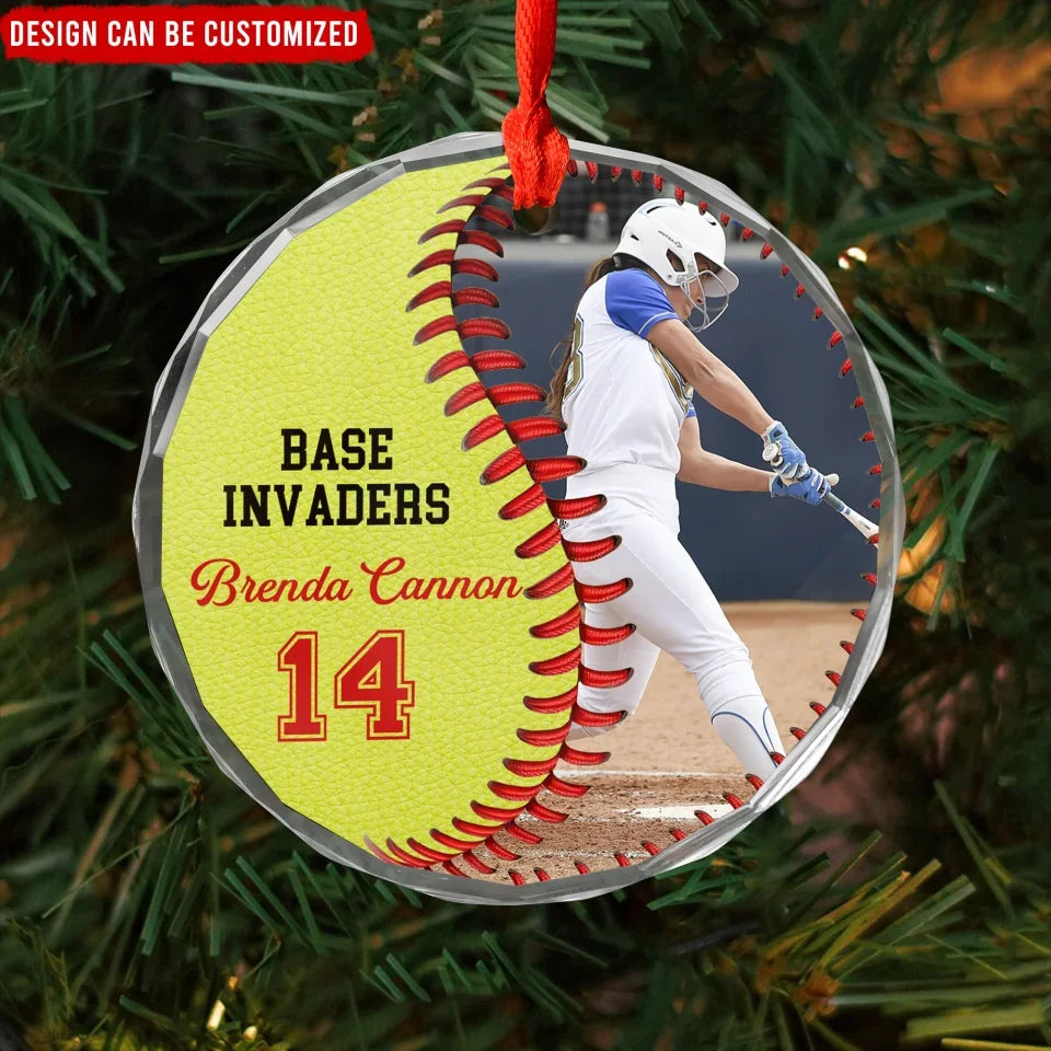 Baseball Softball Player - Personalized Glass Ornament, Sports Fans Gift